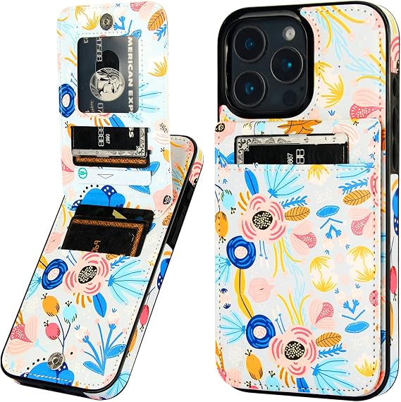 Vaburs for iPhone 16 Pro Max Wallet Case Card Holder, Colorful Flower