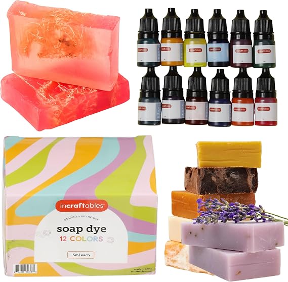 Soap Dye for Soap Making 12 Colors Liquid Soap Colorant Set - Water-Based, Skin-Safe Dye for Cold Process Soap, Melt & Pour, Bath Bombs & Candle Making, Non-Toxic | DIY Craft Supplies
