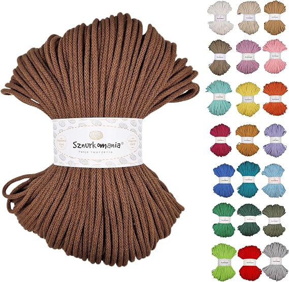 Braided Cotton Cord 5 mm 100 m 46 Colours Crochet Cord Macrame Cord Macrame Yarn Premium Yarn Macrame Rope Brown