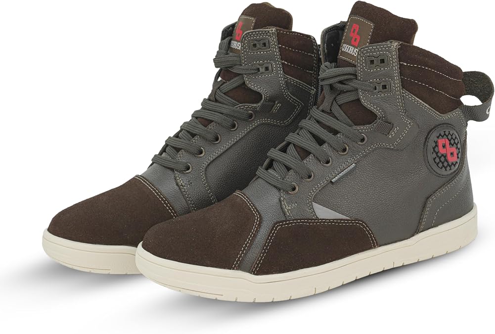Leather Motorcycle Boots Men - Anti-slip Sole, Ankle Guard, Cow Milled Grain Leather, Black Motorcycle Boots Men