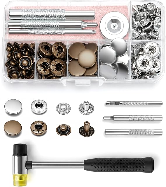 BOBOZAN Press Studs Snap Fasteners 15mm x 30 Sets with Tools and Mallet