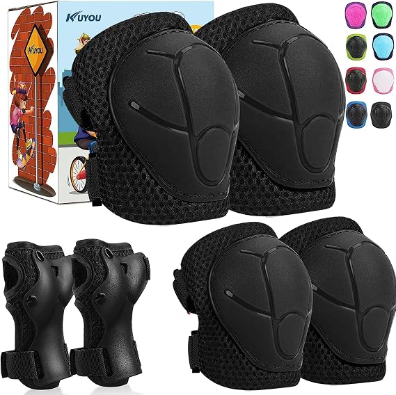 KUYOU Knee Pads for Kids,6in1 Kids Protective Gear Set Elbow Pads Wrist Guards 315 Boys Girls Toddlers, Safety Gear for Skating Cycling Bike Rollerblading Scooter BMX Skateboard Inline Skating