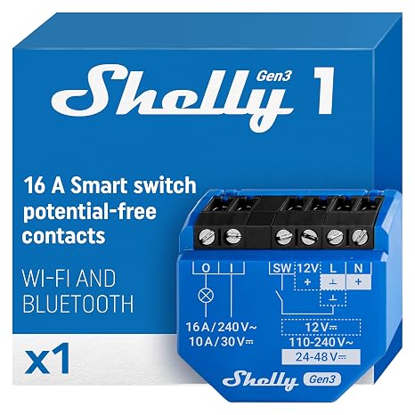 Shelly 1 Gen3 | WLAN smart switch relay, dry contact, light switch, home automation, compatible with Alexa and Google Home, iOS Android app | No hub required