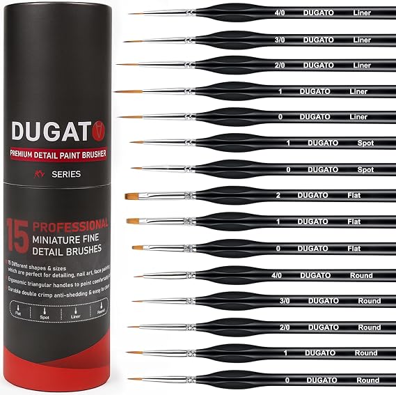 DUGATO Fine Detail Brush Set, 15-Piece Miniature Brushes with Case Holder
