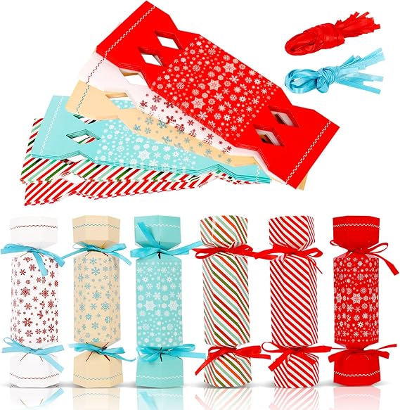 30 Packs Christmas Crackers, DIY Christmas Crackers Bulk, Make Your Own Christmas Crackers Kit, Christmas Party Cracker Candy Paper Boxes, 19 * 5cm