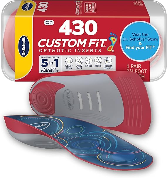 Dr. Scholls Custom Fit Orthotics 3/4 Length Arch Support Shoe Inserts - Plantar Fasciitis Relief Insoles for Men and Women, Immediate All-Day Total Lower Body Pain Relief, FSA HSA Eligible, CF430