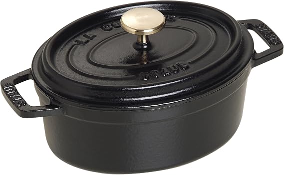 Staub La Cocotte Oval 40509-478 Pico Cocotte Oval Black 5.9 inches (15 cm) Small, Both Handed Casting, Enameled Pot, Induction Compatible, Japanese Authentic Product | Aroma Rain Lid, Suitable for All Hob Types, Oval, Black
