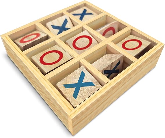 Artcreativity Wooden tic tac Toe Game, Small Classic Wood Travel Game for Kids with Fixed Spinning Pieces, Coffee Table Decor, Fun Indoor Night Activity for Boys and Girls