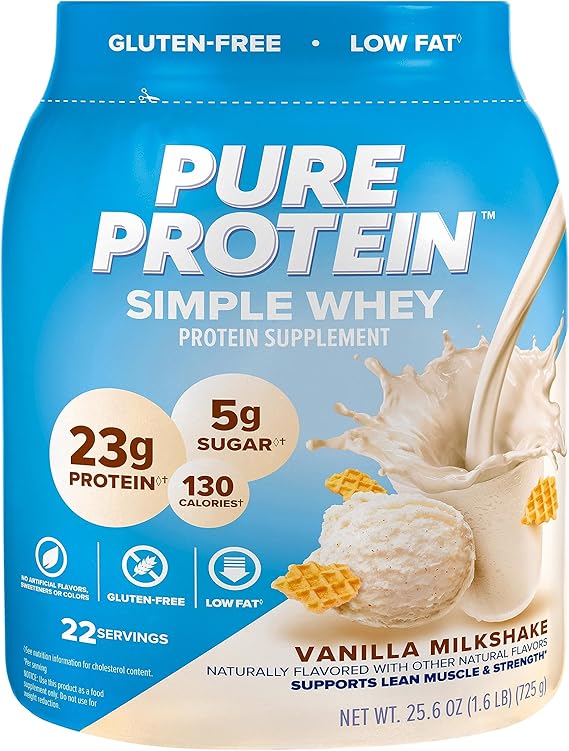Pure Protein Powder, Natural Whey, High Protein, Low Sugar, Gluten Free, French Vanilla, 1.6 lbs