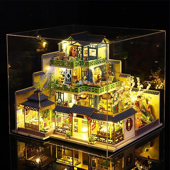 Miniature House Kit for Adult,Mini House Building Kit with LED Light, DIY Miniature Kit for Adults, Wooden Mini Dollhouse Kit for Birthday Christmas，P013