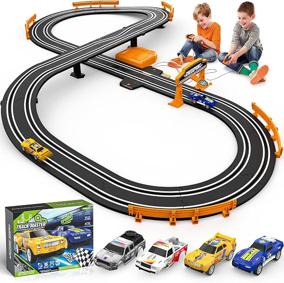 Slot Car Race Track Sets for Boys, Race Car Track with 2 High-Speed Slot Cars, Battery or Electric Car Track, Dual Racing Game Lap Counter Track Sets, Toys Gifts for Boys Girls Ages 6 7 8-12