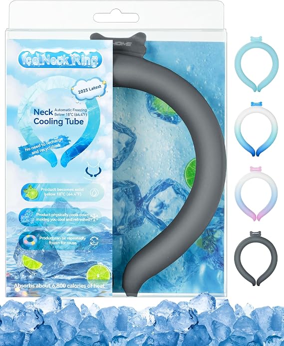 Neck Cooling Tube Wraps Ice Ring Neck Cooler Personal Ice Pack Wrap for Hot Weather Gel Reusable Wearable Gel Cooling for Summer Heat Hot Flashes Freezer Below 64.4F