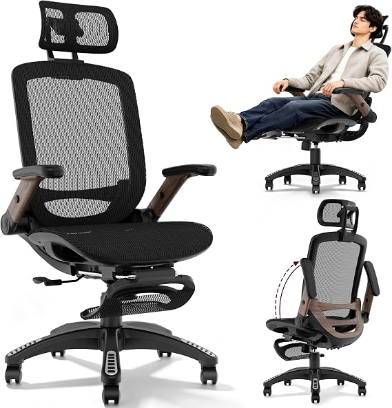 GABRYLLY Ergonomic Office Chair with Footrest 3D Headrest 135° Tilt Function 3D Armrests Ergonomic Office Desk Chair for Home Gaming Chair Computer Chair 150 kg