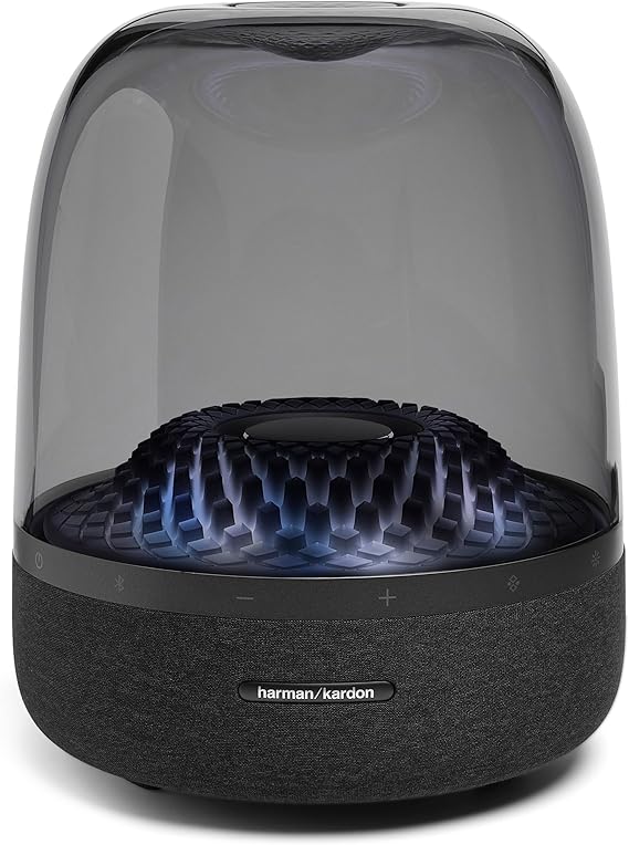 Harman Kardon AURA Studio 4 Wireless Bluetooth Speaker, Ambient Writing, Built-in Subwoofer, Multipoint, Power Cable Drive, 0.1 inch 3.5 mm Analog Input, Recycled Material, Black, HKAURAS4BLKJN