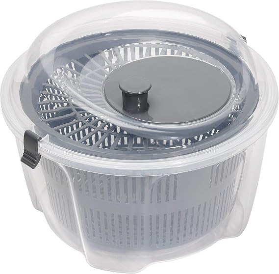 Chef Aid Clear Plastic Salad Spinner & Vegetable Dryer, 4.4 Litre Capacity, Easy Spin Mechanism, 24.5cm x 16cm