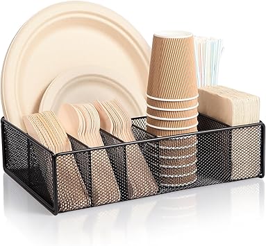Utensil Caddy for Party - Paper Plate Holder ,Silverware Caddy Utensil Holder Paper plate Organizer with 6 Compartments for Party, Camping, Picnic