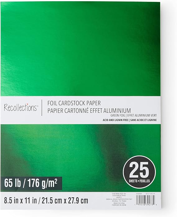 Recollections 25 Sheets Green Foil 8.5" x 11" Cardstock Paper - Acid and Lignin Free Paper for Scrapbooks, Arts & Crafts - 1 Pack