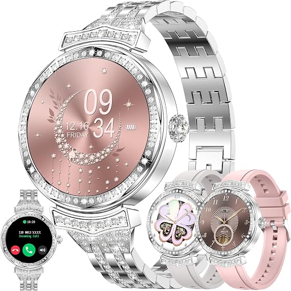 Smart Watch (Answer/Make Calls) for Women,1.32" AMOLED Smartwatch for Android and for iPhone, 3ATM Fitness Tracker with Heart Rate/Sleep/SpO2 Monitor, 100+ Sport Modes Fitness Watch (Silver)