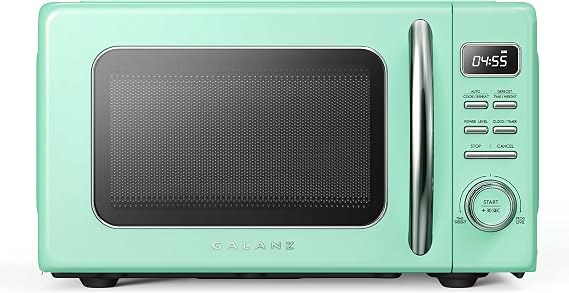 Galanz GLCMKZ07GNR07 Retro Countertop Microwave Oven with Auto Cook & Reheat, Defrost, Quick Start Functions, Easy Clean with Glass Turntable, Pull Handle.7 cu ft, Green