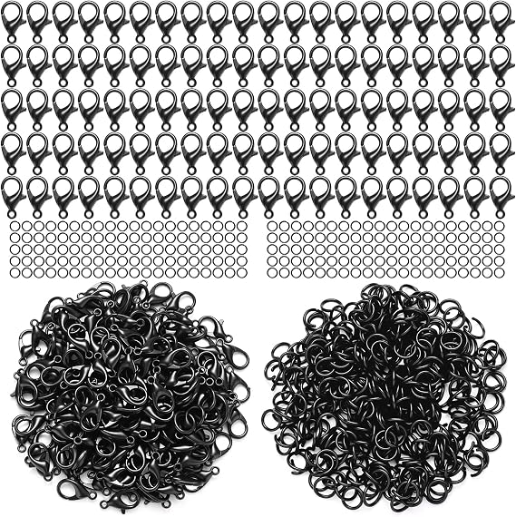 Syhood 600 Pieces Lobster Clasps and Open Jump Rings Set Lobster Claw Clasps and Closures for Jewelry Making and Bracelets Bracelet Hooks Jewelry Clips (Black)