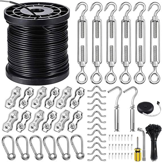 BLIKA String Light Hanging Kits, 300FT Coated Stainless Steel 304 Wire Rope