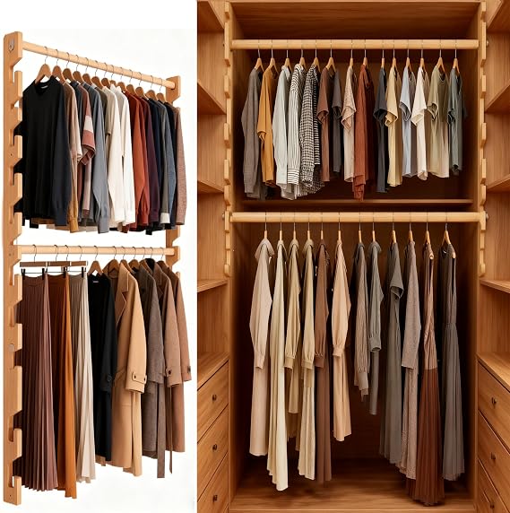 Closet Rods Wooden for Hanging Clothes, 39IN/100CM