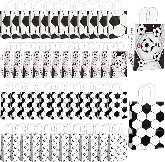 48 Pcs Soccer Gift Bags with Handles Bulk for Team, Paper Snack Goodie Bags