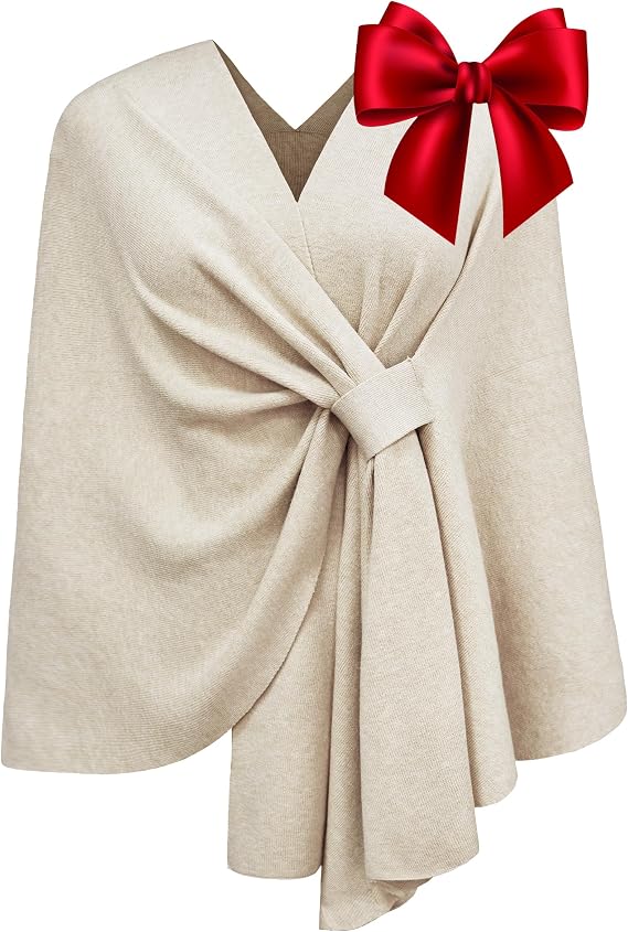 PULI Women Elegant Shawl Wrap Open Front Poncho Sweater Spring Fall Winter
