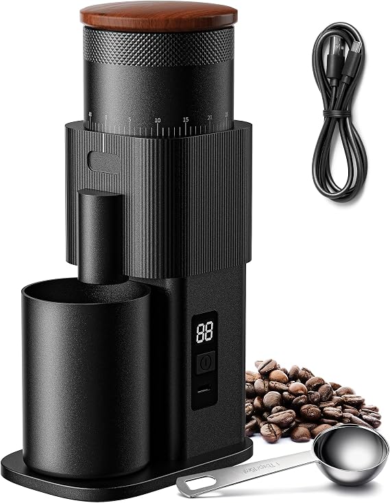 SHARDOR All-Metal Single-Dose Coffee Grinder Quiet DC Motor, Home-use Espresso Grinder, Burr Coffee Grinder, with 80 Settings and an LED Power Display,Black