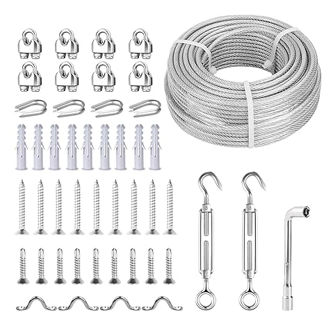 3/16 Wire Rope Kit, 100ft Vinyl Coated Galvanized Cable with M5 Turnbuckles