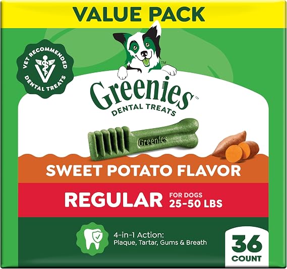 Greenies Regular Natural Dental Dog Treats, Sweet Potato Flavor, 36 Count