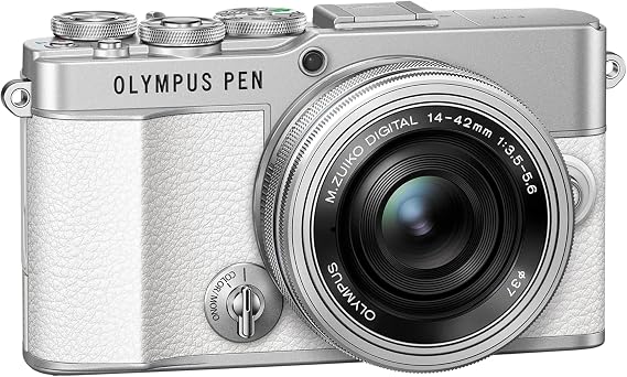 Olympus Pen E-P7 Kamera Kiti, 20-MP Sensör, Eğilebilir HD LCD Ekran, 4K Video, Wi-Fi, Renk ve Monokrom Filtre Kontrolü, beyaz, M.Zuiko Dijital ED 14-42 mm EZ Gümüş dahil