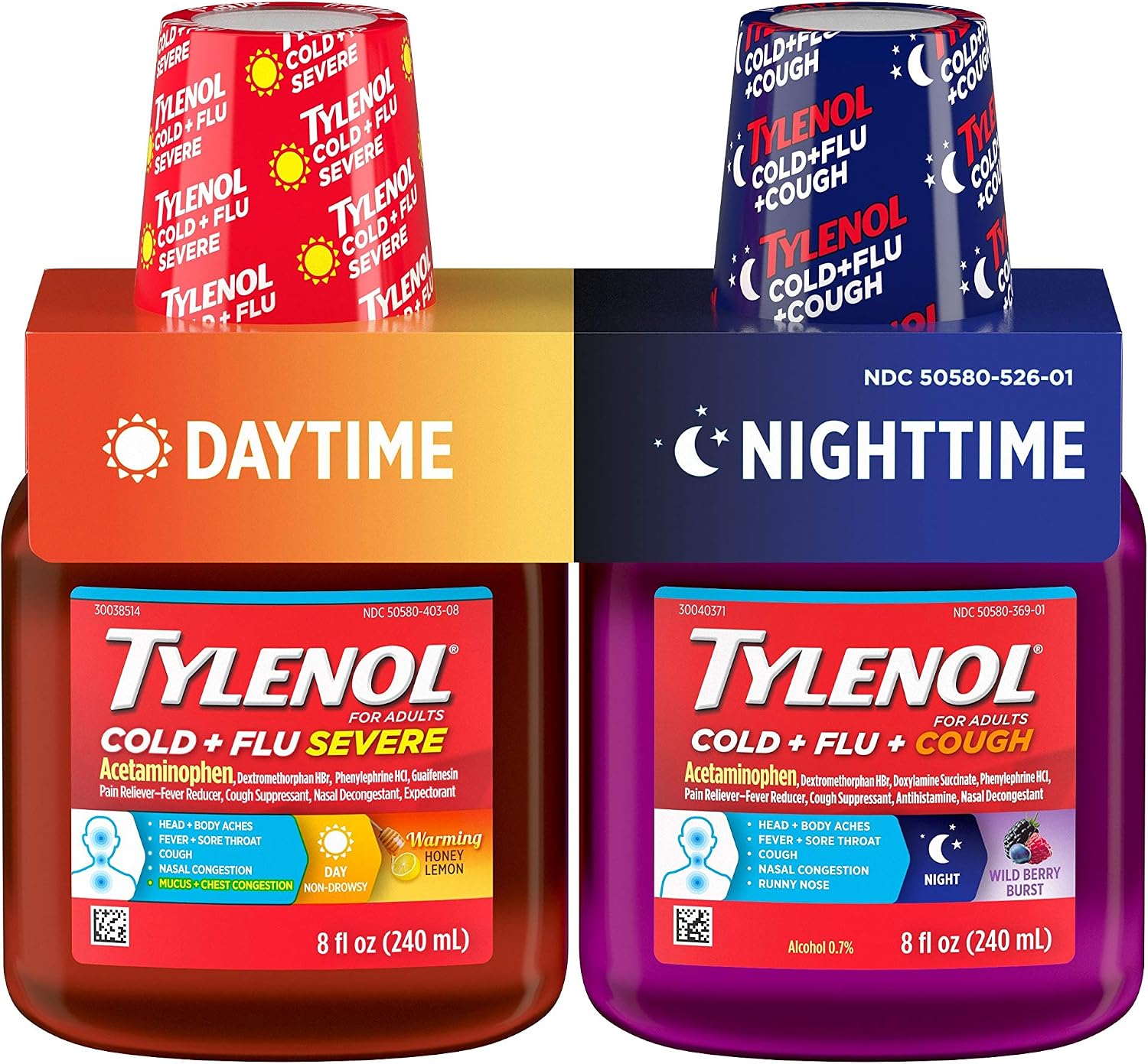 Tylenol Cold  Flu Severe Daytime & Nighttime Liquid Cough Medicine, 2 ct. of 8 fl. oz