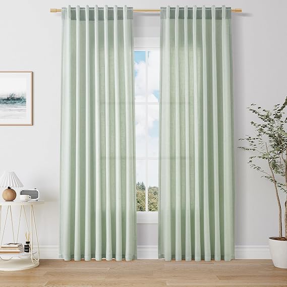 Nanspring Linen Curtains 84 Inch Long for Living Room Aqua Green 2 Panels