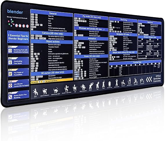 Blender 3D Shortcuts Cheat Sheet Mouse Pad, 80x30cm, High-Definition Printing, Smooth Comfortable & Non-Slip Desk Mat for 3D Designers, for 3D Artists, Animators & Design Enthusiasts