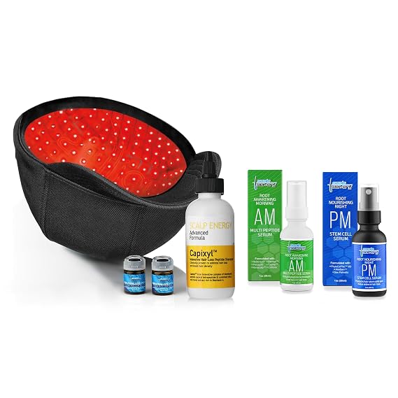 Scalp Delivery 272 FDA Cleared Complete System - Diode Laser Cap For Hair Growth, Scalp Vegan Peptide Capixyl Shampoo, AM Peptide and Stem Cell PM Serums, Revitalize Pro Serum For Hair Growth