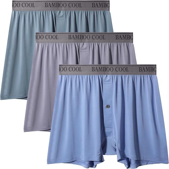 BAMBOO COOL Men's Boxer Shorts 3Pack Pouch Silk Briefs Loose Fit Button Fly