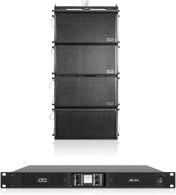 Sound Town Mode Audio Series Passive Line Array Speaker System with Four Dual 12-inch Line Array Speakers, One Power Amplifier, One Flying Frame, Black (FILA-212LMHX4F)