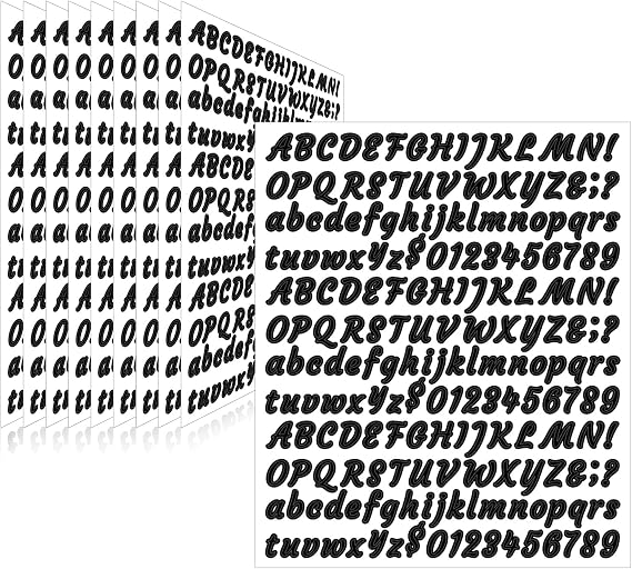 Letter Stickers,Mailbox Numbers,0.5 Inch Waterproof Vinyl Alphabet | 1/2 Inch Black,2010 Pieces 10 Sheets,Self Adhesive,Window,Scrapbook,Door,Sign,Car,Outdoor Indoor,Fade Resistant