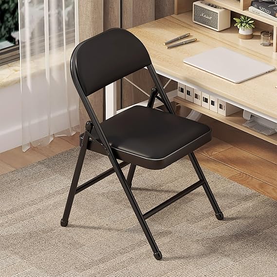 Foldable Portable Study Chair Suitable for Schools Folding Chair Leather Padded Seat Portable Basics Home Office Chair Desk Chair Dining Chair Conference Chair Ergonomic Metal Foldable Chair Backrest(