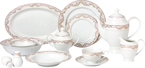 Lorren Home Trends 57 Piece 'Beauty' Bone China Dinnerware Set (Service for 8 People), Pink