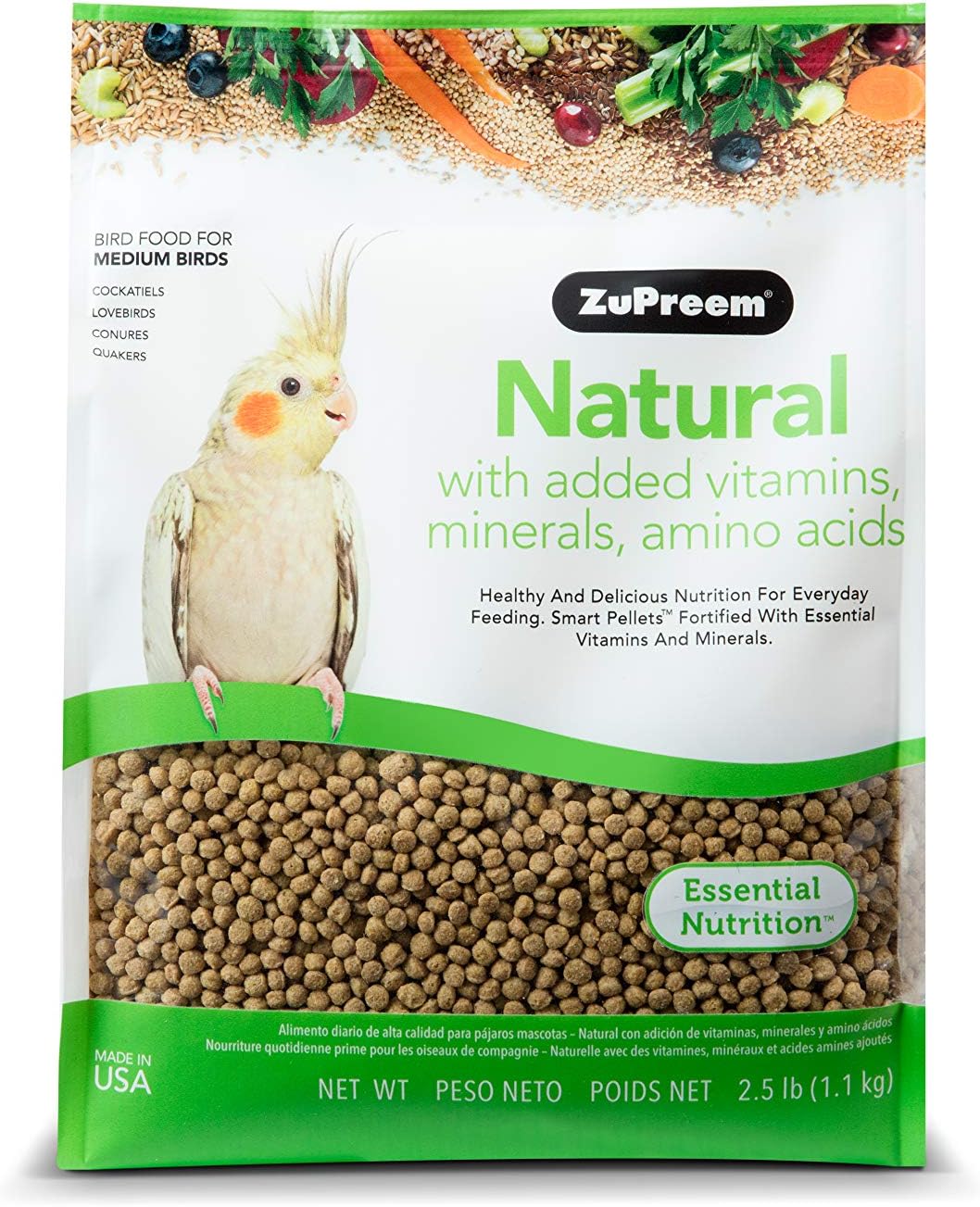 ZuPreem Natural Pellets Bird Food for Medium Birds, 2.5 lb Pack of 2 - Daily Nutrition, Made in USA for Cockatiels, Quakers, Lovebirds, Small Conures