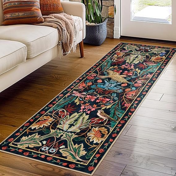 Runner Rugs for Hallway 50×150 cm, Dark Blue Bird Washable Carpet for Kitchen with Non Slip Backing, Soft Low Pile Long Entryway Rug, Boho Animal Bedroom Floor Mat Entrance Living Room Laundry