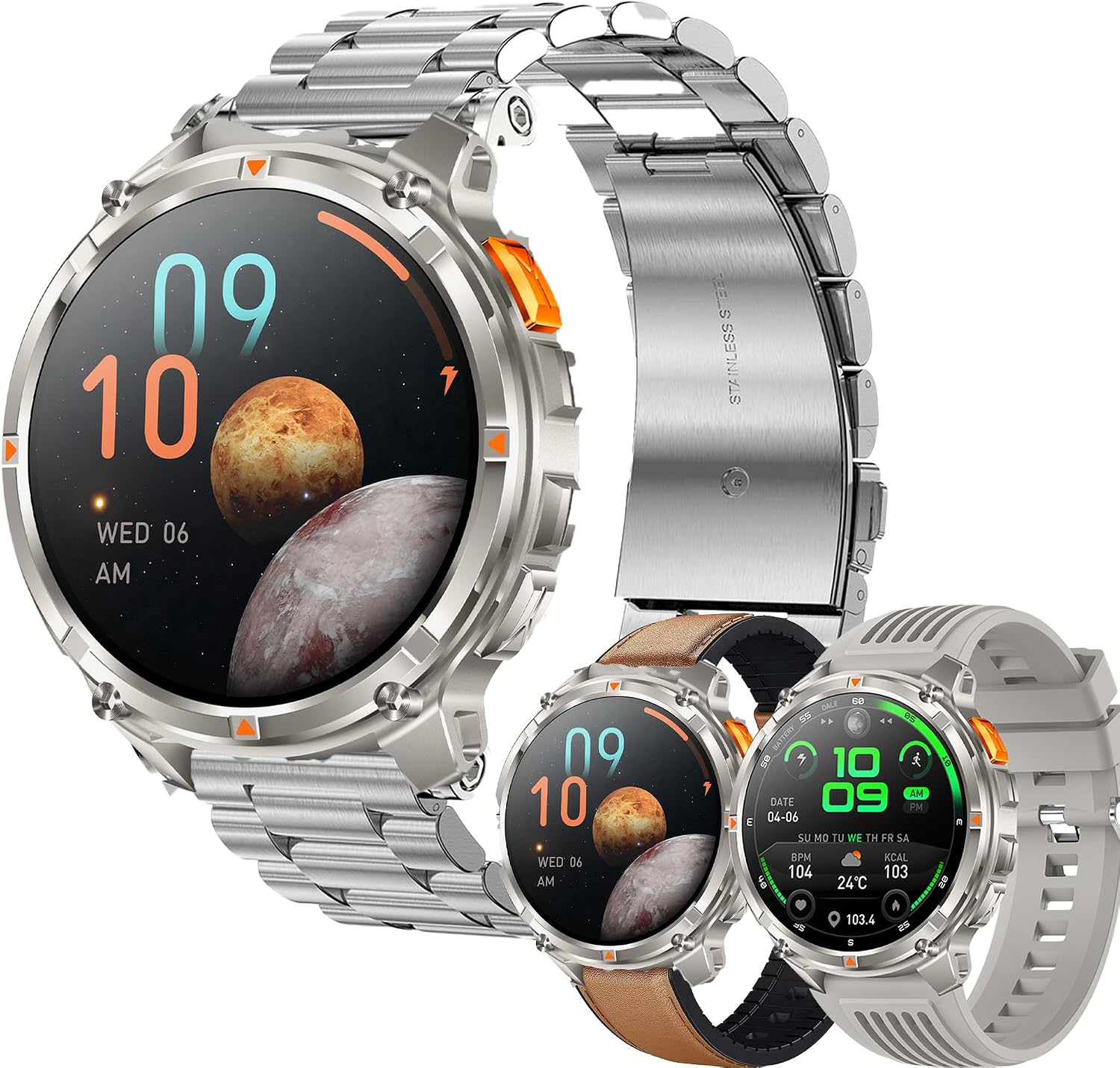 1.7 inch AMOLED Women's Smart Watch with Calls and Whatsapp, Smart Watch with 123 Sports ModesSpO2Sleep, Smart Watch 5ATM Waterproof Men's Smartwatch for Android iOS Silver