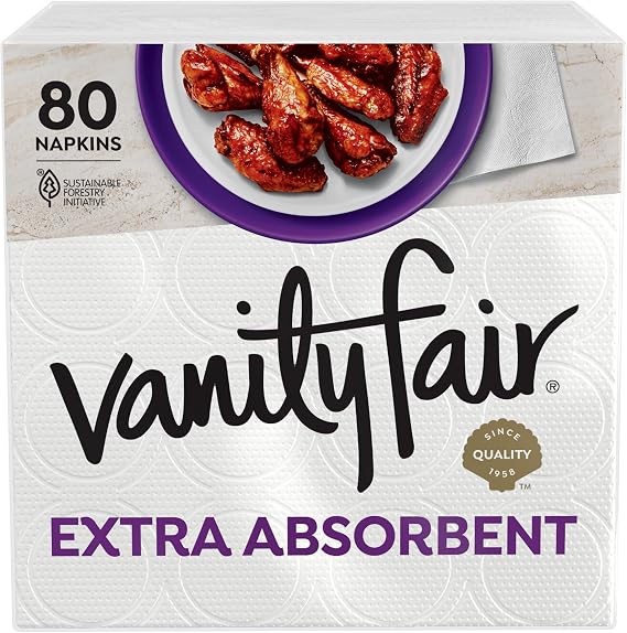 Vanity Fair Extra Absorbent Premium Paper Napkins, 80 Count, Disposable Napkins Made Soft And Strong For Messy Meals And Everyday Use