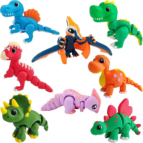 8 Pcs 3D Printed Dinosaur Animals Set, Animals 3D Printed Toys - Articulated Flexible Figurines Toy Cute Pocket Pets, 3D Printed Fidget Toys Desk Ornaments for Home Decor
