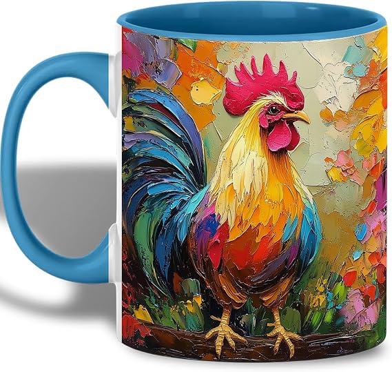 Colorful Rooster Mug, 11oz Coffee Cup Vibrant Farm Animal Painting, Artistic Country Morning Gift, Bold Ceramic Drinkware for Kitchen or Office (Colorful Rooster)