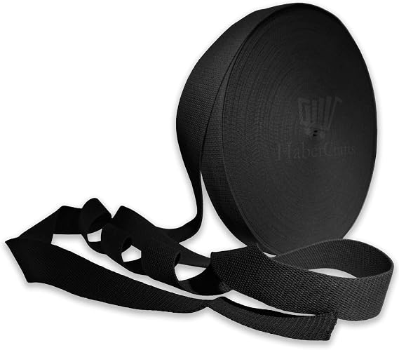 Black 25mm Webbing 1 Inch Heavy Duty Belt Strap Upholstery Strapping Super Strong Cotton Polyester Blend for Bag Making Replacement Rucksack Backpack Luggage Straps Belts (5 Meters)