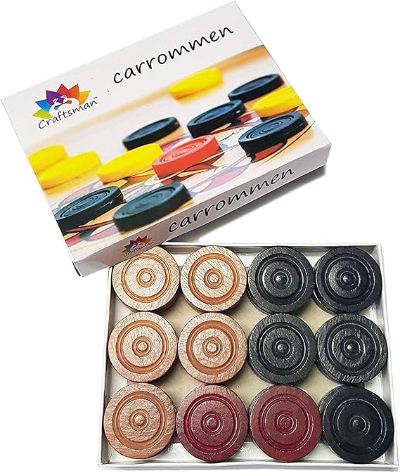 Craftsman Carrom Coin Set of 24 Coins + 1 Stricker for Champions Play. Carrom Coins+Stricker