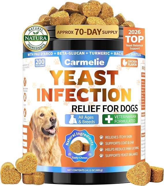 Yeast Infection Treatment for Dogs 200 Chew, Itch Ear Paw Skin Coat Support